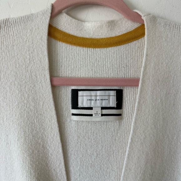Anthropologie Angel of North Cream Navy Striped Tunic Wool Blend Cardigan Small - Picture 3 of 11